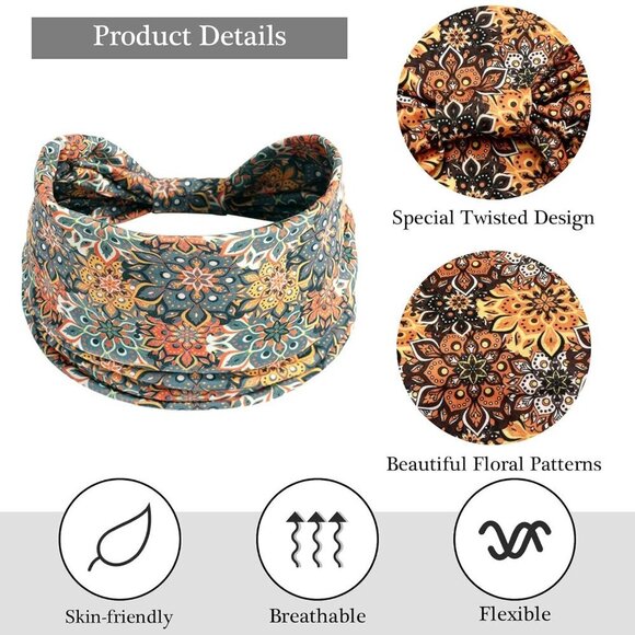 6 Pack Boho Flower Print Wide Knotted Headbands for Women Yoga Workout main image 7